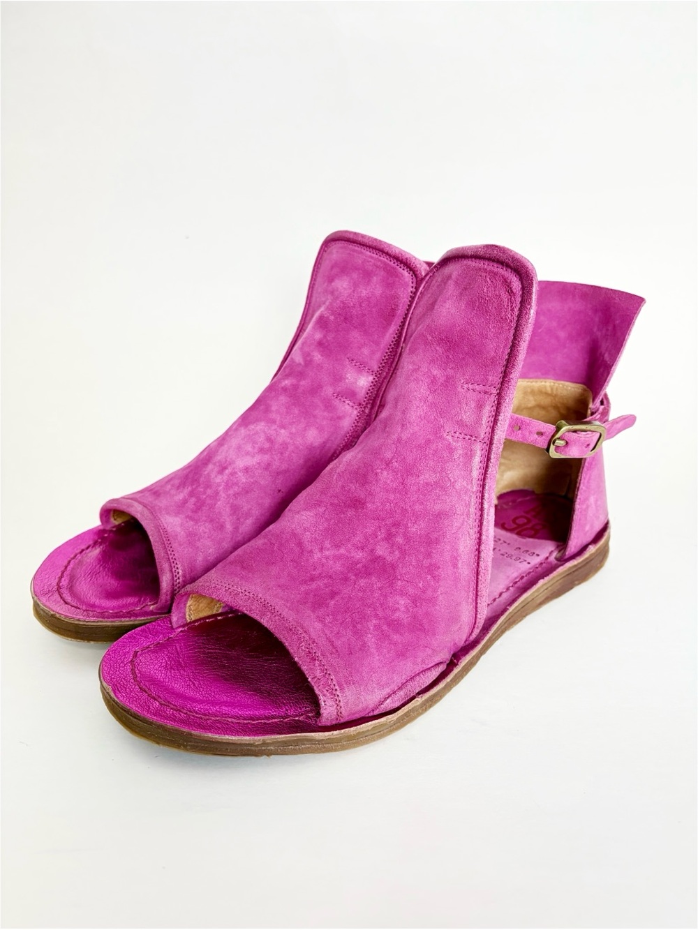 A.S.98 Magenta Pink Nubuck Leather Cutout Ankle Cuff Sandals Size 39